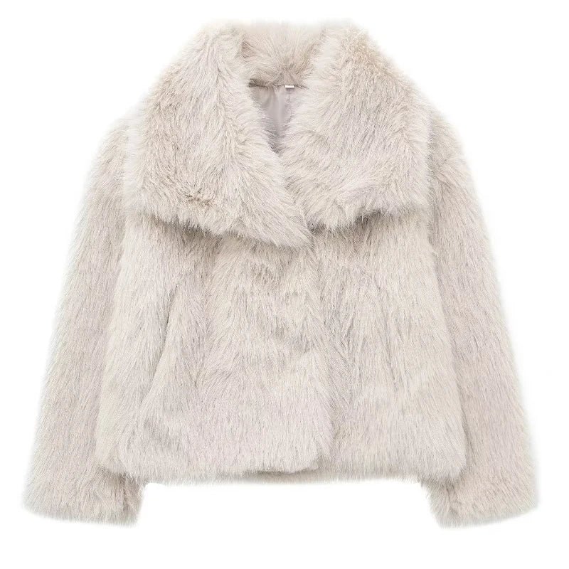 TRAF Women 2024 Fur Coat Black Fluffy Women's Jacket Autumn Winter Faux Fur Coat Plush Outerwears White Gray Warm Cropped Jacket - Image 8