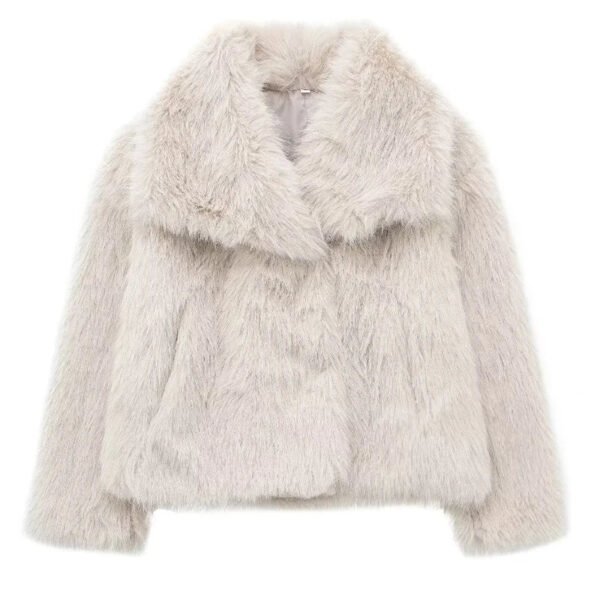 TRAF White Faux Fur Coat 2024 Woman New in coats Autumn Winter Fur Plush Fluffy Jacket Warm Red Gray Black Outerwears - Image 9