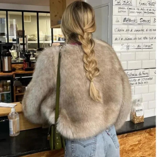 Clearance Fur Coat Women Warm Furry Long Sleeve Loose V-neek Female Outwear Autumn Winter Fashion Street All Match Lady Overcoat - Image 2