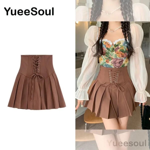 Brown Mini Skirts 2023 New Y2K Vintage High Waist Women Pleated Skirt Chic Sweet Cute Preppy Style Casual 90s E Girl Dance Skirt - Image 18
