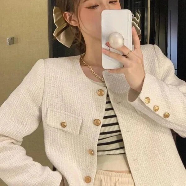 Wool Coat Women Jacket Short Autumn Winter Cardigan Long Sleeve Top Single Breasted Tweed Versatile Wool Top Full Sleeve 2024 - Image 2