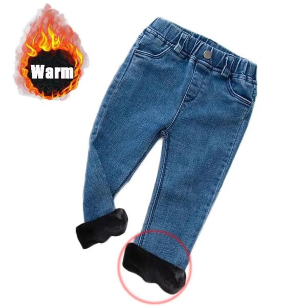 Baby Kids Spring Autumn Winter Thick Warm Jeans With Fleece For 1-7 Years Boys Girls Casual Denim Pants Kids Children Trousers - Image 5