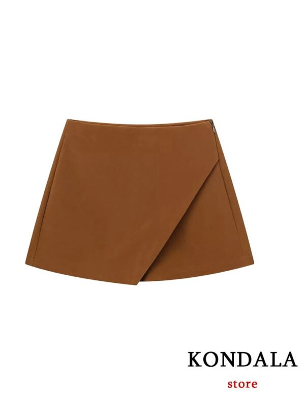 TRAFZA Women Fashion 2025 Casual Mini Asymmetrical Skirts Shorts High Waist Back Pockets Wide Leg Skirts Zipper Female Shorts - Image 9