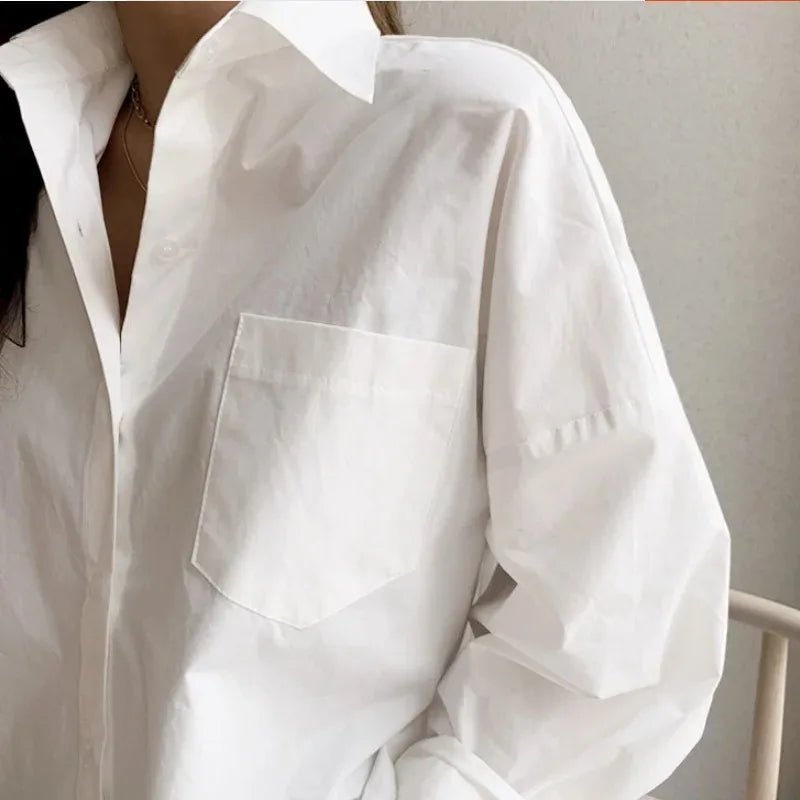 White long-sleeved shirt women loose everything with the new autumn Korean version of the design sense of minority top - Image 4