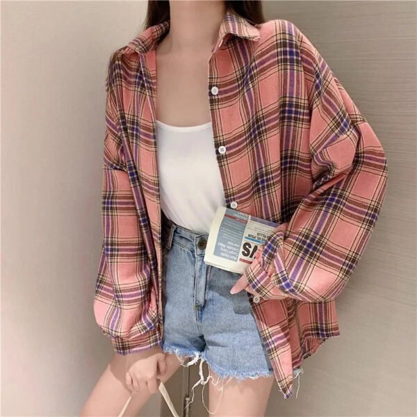Plaid Shirt Women Autumn Long Sleeve Top Female Vintage Fashion Single Breasted Blouse Ladies Preppy Style Loose Check Shirts - Image 19