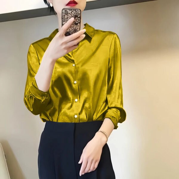 All-match Satin Finish Shirts And Blouses Women Clothing Casual Top OL Long Sleeve Button Elegant Shirts French Solid Blouses - Image 6