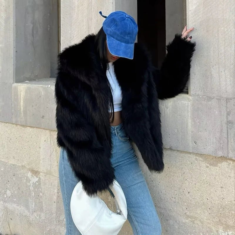 TRAF Women 2024 Fur Coat Black Fluffy Women's Jacket Autumn Winter Faux Fur Coat Plush Outerwears White Gray Warm Cropped Jacket - Image 5