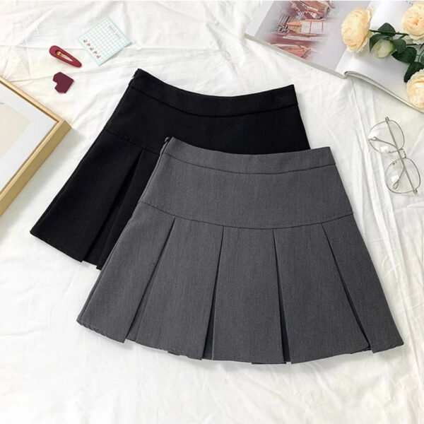 2025 Summer New Women Slim Solid Color Pleated Short Skirt College Style Pure Want To High-waisted Skinny-proof A- line Clothing - Image 4