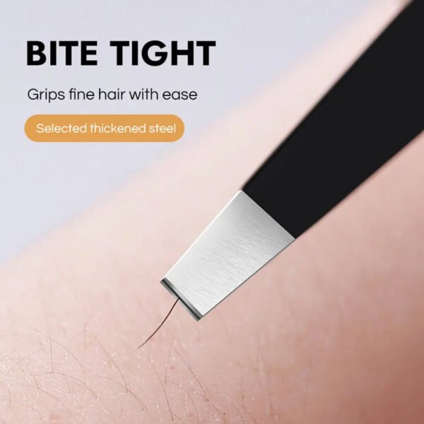 GECOMO Stainless Steel Black Eyebrow Tweezer with Slant and Flat Point Beauty Tools for Eyebrows & Ingrown Hair Removal - Image 5
