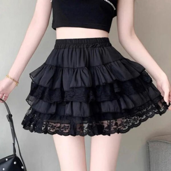 Elastic Gothic Lace Tutu Skirt Women Black Mesh Detail Petticoat Sexy Mini Tulle Skirts Party Club Wear Dancer - Image 2