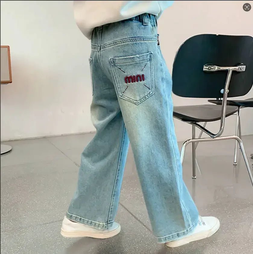 Korean Style Children Embroidery Jeans for Girls Denim Pants for Girls Spring High Waist Straight Trousers for Kids Teenagers - Image 6