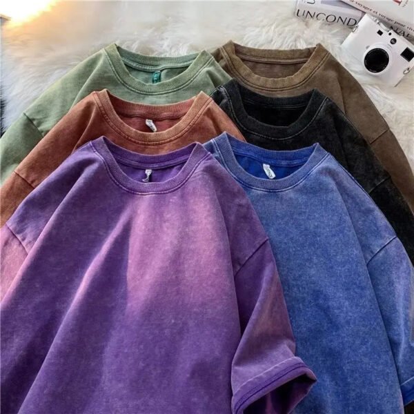 American Style Retro Heavyweight Solid Color Short Sleeved T-shirt Men Women Summer Street Trendy Washed Old Oversized Clothes - Image 6