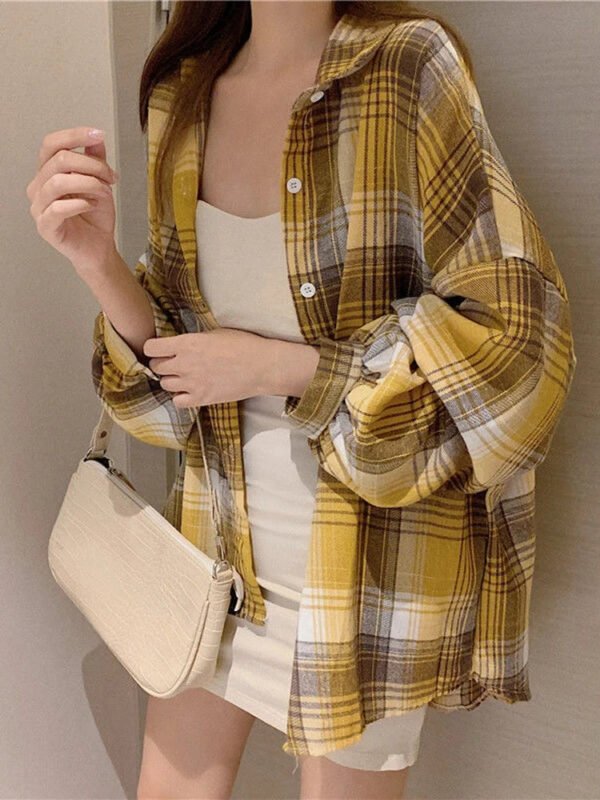 Plaid Shirt Women Autumn Long Sleeve Top Female Vintage Fashion Single Breasted Blouse Ladies Preppy Style Loose Check Shirts - Image 23