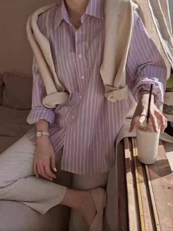 Shirts Women Minimalist Striped Tender All-match Fashion Spring Loose Design Korean Style Sweet Elegant Ladies Office Leisure - Image 3