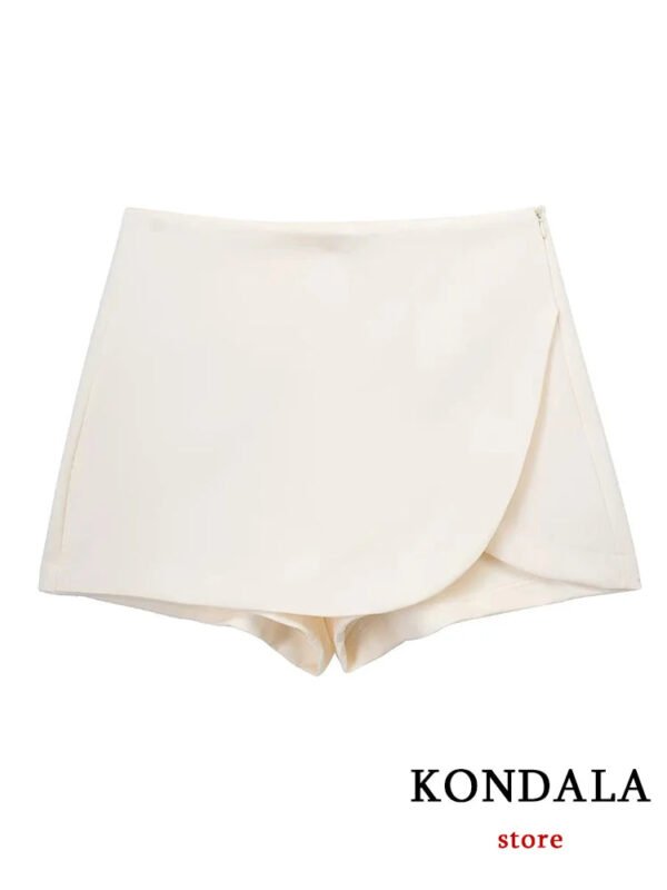 TRAFZA Women Fashion 2025 Casual Mini Asymmetrical Skirts Shorts High Waist Back Pockets Wide Leg Skirts Zipper Female Shorts - Image 19