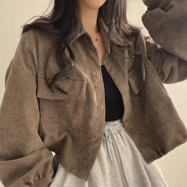 French Vintage 2024 Spring Single-Breasted Women's Chic Lapel Corduroy Long Sleeve Jacket Trendy Korean Style Loose Fit - Image 4