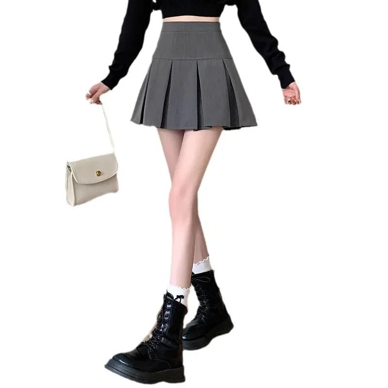 Grey Pleated Mini Dress For Women High-Waisted Slimming Style Anti-Exposure A- Line Skirt New Arrival Spring/Autumn 2024 - Image 5