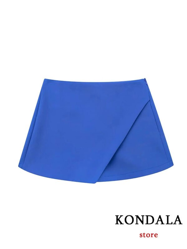 TRAFZA Women Fashion 2025 Casual Mini Asymmetrical Skirts Shorts High Waist Back Pockets Wide Leg Skirts Zipper Female Shorts - Image 11