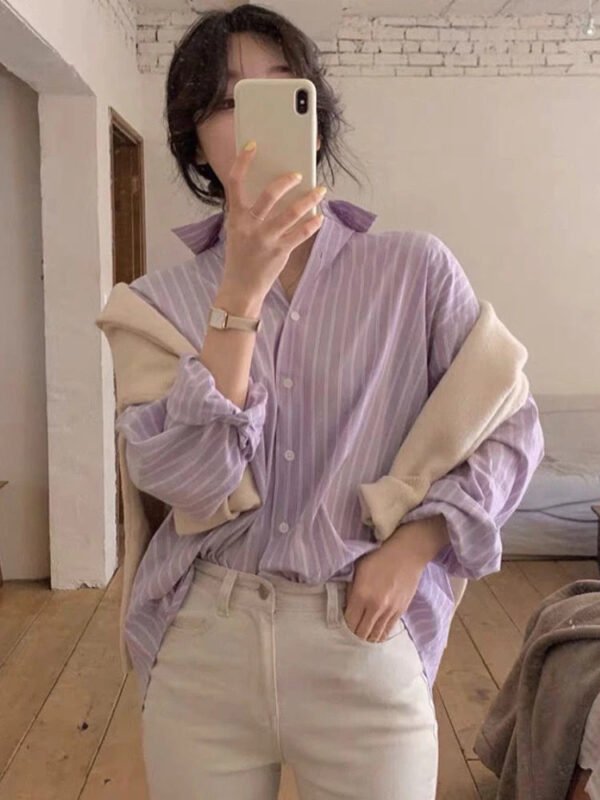 Shirts Women Minimalist Striped Tender All-match Fashion Spring Loose Design Korean Style Sweet Elegant Ladies Office Leisure - Image 5