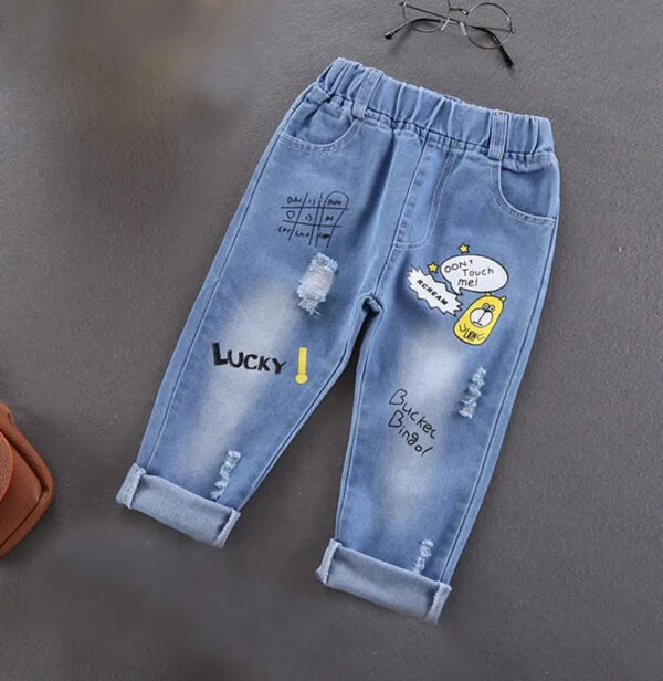 Spring Autumn Children Jeans  Boys Cotton Print Splice Stretch Denim Pants Korean Teenage Trousers Wear Kids ClothingDenimRipped - Image 7