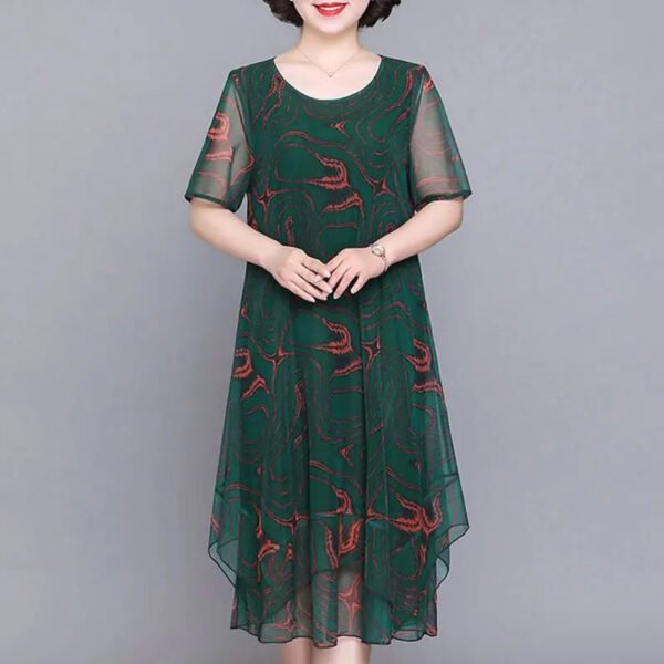 2023 O-Neck Short Sleeve Dresses Vintage Floral Printed Summer Gauze Spliced Women's Clothing Stylish Irregular Loose Midi Dress - Image 5