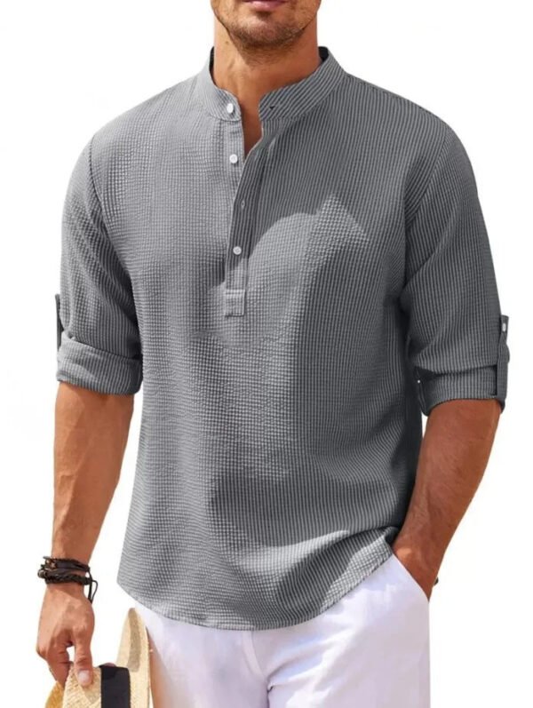 Cotton Linen Hot Sale Men's Long-Sleeved Shirts Spring Autumn Solid Color Stand-Up Collar Casual Beach Style Plus Size S-5XL - Image 5