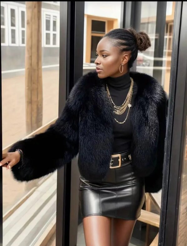 Imitation fur black style jacket coat coat imitation fox fur warm classic fashion elegant noble jacket jacket - Image 2