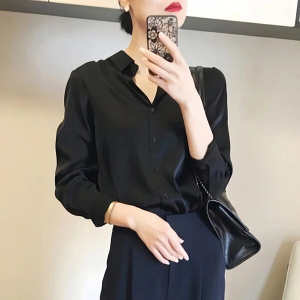 All-match Satin Finish Shirts And Blouses Women Clothing Casual Top OL Long Sleeve Button Elegant Shirts French Solid Blouses - Image 13