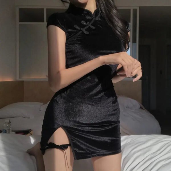 Elegant Black Short Sleeve Button Sexy Dress Women Casual Shopping Photo New Chinese Dress Tight Fashion Summer 2022 - Image 6