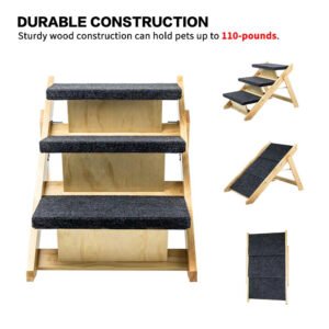 Wood Pet Stairs Pet Steps Foldable 3 Levels Dog Stairs Ramp Perfect For Beds And Cars Portable Dog Cat Ladder Up To 110 Pounds