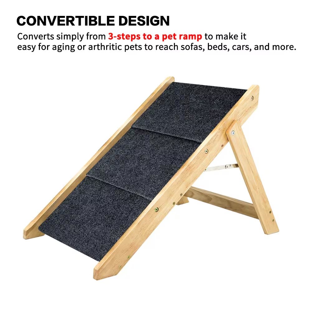 Wood Pet Stairs Pet Steps Foldable 3 Levels Dog Stairs Ramp Perfect For Beds And Cars Portable Dog Cat Ladder Up To 110 Pounds - Image 7