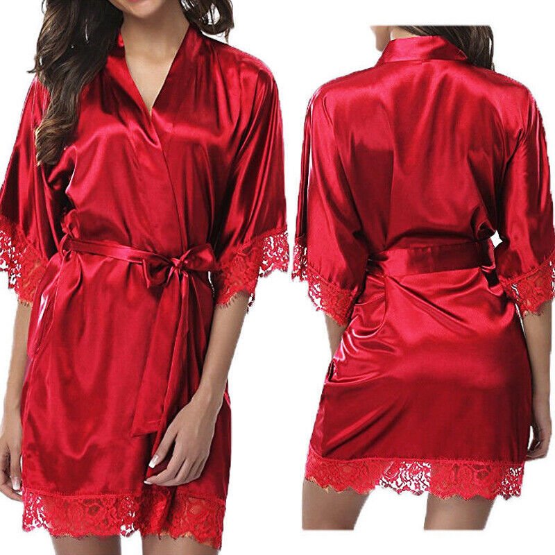 UK Satin Robe Wedding Bride Bridesmaid Kimono Dressing Gown Sleepwear Bathrobe - Image 6