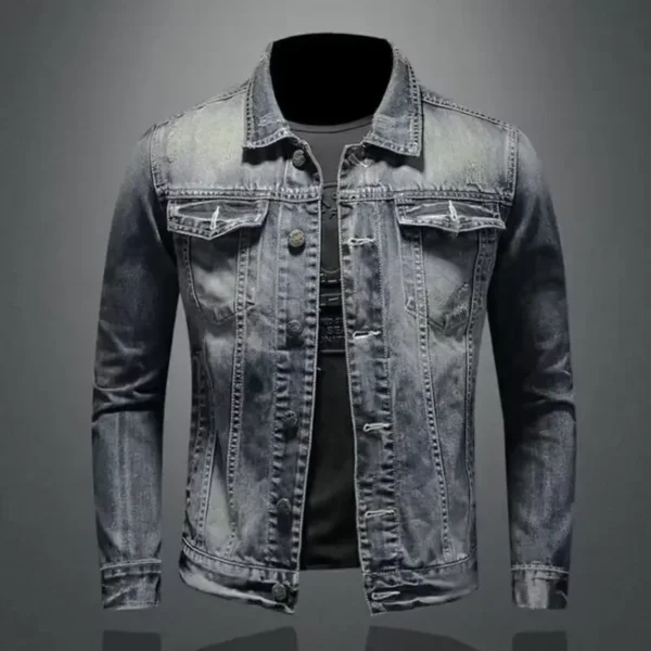 Men's Denim Jacket American Style Vintage Wash Distressed Casual Slim Fit Smooths Your Silhouette Long Sleeve Denim Blazer Trend
