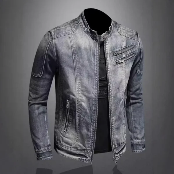 High-End Vintage Men's Denim Jacket plus Size Slim Fit Fashionable Casual Outerwear Nostalgic Style Large Coat - Image 2