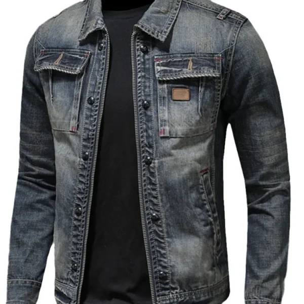 Spring and Autumn Denim Jacket Men Boutique Zipper Fashion Turn Down Collar Mens Clothes Casual Denim Jacket Slim Cowboy Coat - Image 5