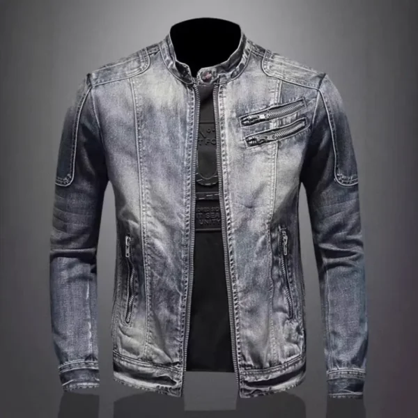 High-End Vintage Men's Denim Jacket plus Size Slim Fit Fashionable Casual Outerwear Nostalgic Style Large Coat - Image 3