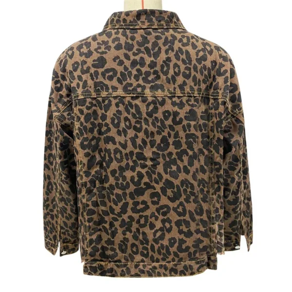 Fashion Leopard Print Tassel Hem Jacket Women Casual Outerwear Female Spring Autumn Lapel Single-breasted Cardigan Denim Coat 24 - Image 4