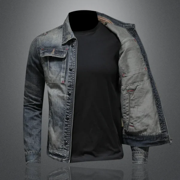 Spring and Autumn Denim Jacket Men Boutique Zipper Fashion Turn Down Collar Mens Clothes Casual Denim Jacket Slim Cowboy Coat - Image 6