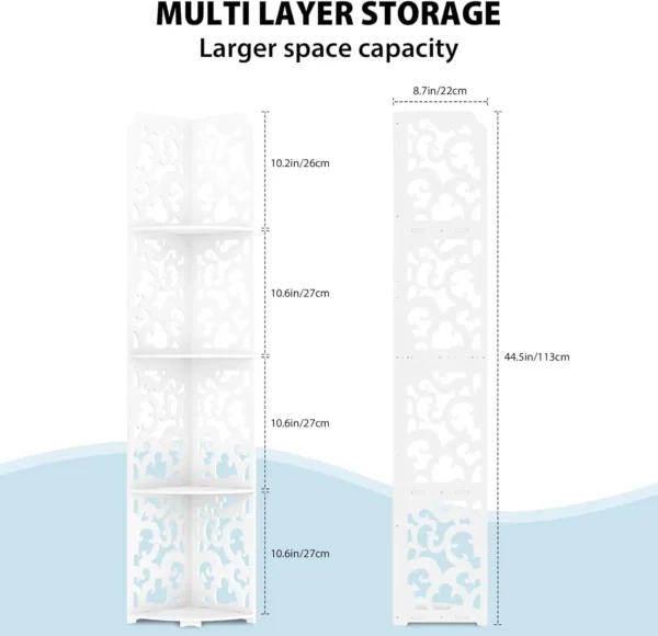 4 Tier Shower Caddy Living Room Bathroom Corner Shelf White Floor Standing Shower Corner Shelf, Waterproof PVC Storage Organizer - Image 6