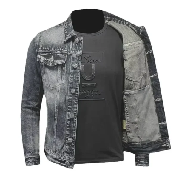 Men's Denim Jacket American Style Vintage Wash Distressed Casual Slim Fit Smooths Your Silhouette Long Sleeve Denim Blazer Trend - Image 5