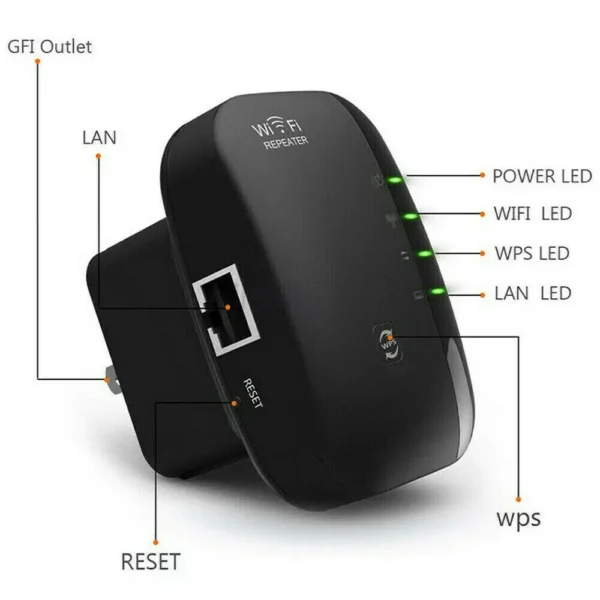 1pcs WiFi Extender, 2.4GHz Wireless WiFi Range Booster, 300Mbps WiFi Repeater, WiFi Signal Range Extender, UK plug, Black - Image 5