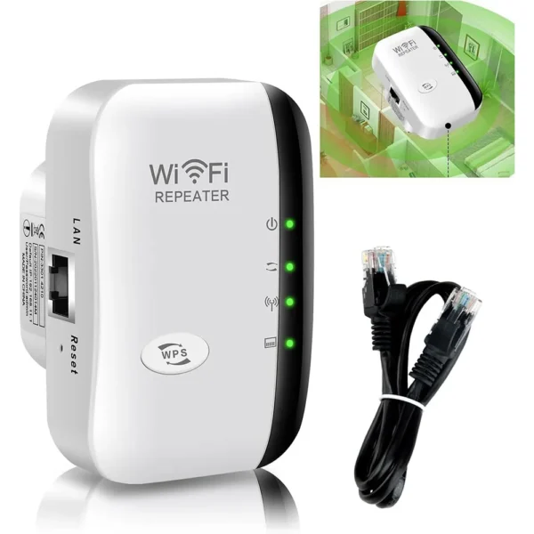 1pcs WiFi Booster 300Mbps WiFi Extender with Ethernet Port, 2.4GHz WiFi Extender Booster, 1-Tap Setup, UK Plug, White