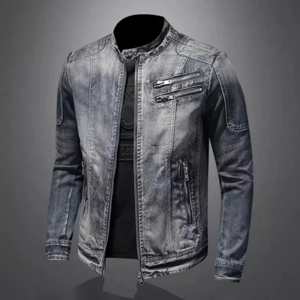 High-End Vintage Men's Denim Jacket plus Size Slim Fit Fashionable Casual Outerwear Nostalgic Style Large Coat - Image 6