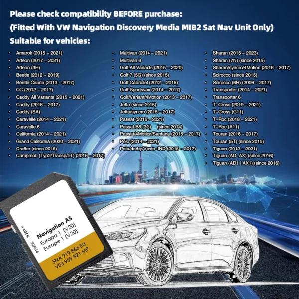 UK Europa SD Card 32GB Navigation GPS Map Version 2025 Newest 5NA 919 866 EU for VW Tiguan AS V20 - Image 2