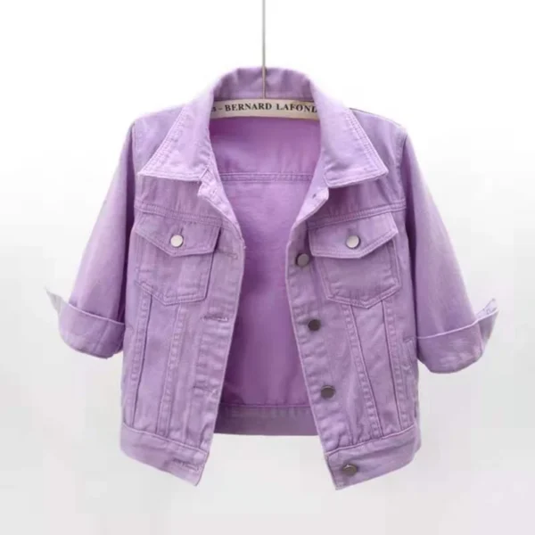 Women Denim Jacket Spring Autumn Short Coat Pink Jean Jackets Casual Tops Purple Yellow Purple Blue Loose Tops Lady Outerwear - Image 2
