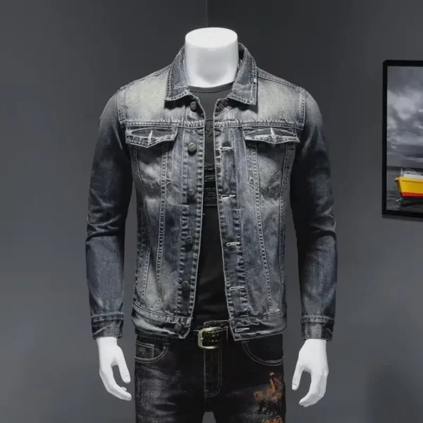 Men's Denim Jacket American Style Vintage Wash Distressed Casual Slim Fit Smooths Your Silhouette Long Sleeve Denim Blazer Trend - Image 4