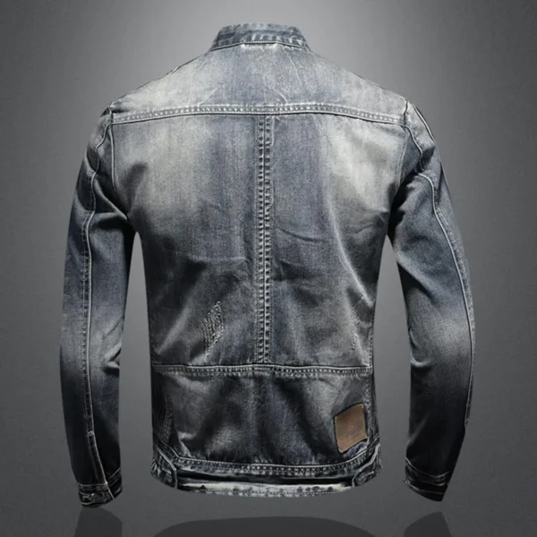 Leather Men Coats With Hood Vintage Denim Jacket  With Zip Denim Jacket Stand Up Cotton Slim Leather Winter Coats Vestes Hommes - Image 2