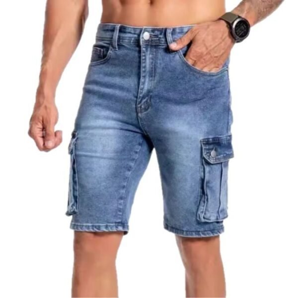European And American Multi-pocket Micro-elastic Men's 5-point Workwear Casual Jeans - Image 5