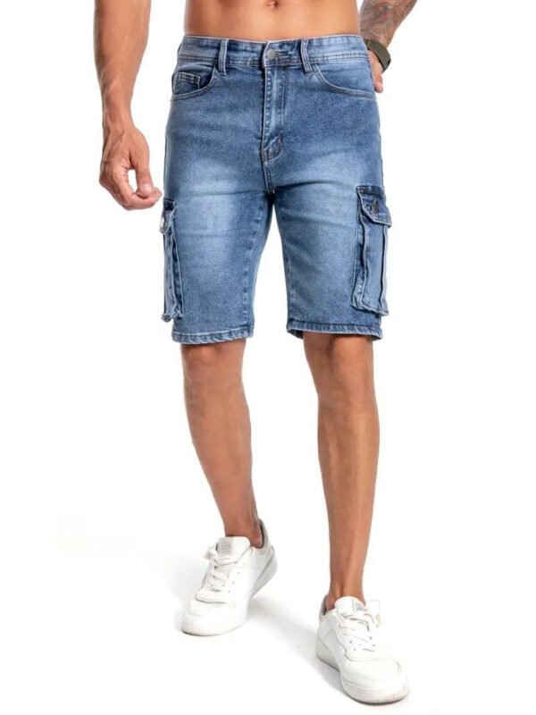 European And American Multi-pocket Micro-elastic Men's 5-point Workwear Casual Jeans - Image 4