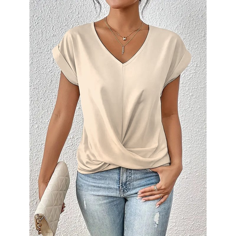 Women's Comfy Casual Summer Tops Short Sleeve V Neck Blouses T Shirts Twist Knot Basic Tees - Image 6